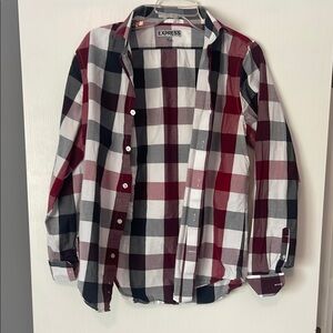 Express Red and Black Casual Button Down Shirt
